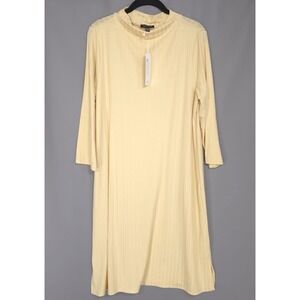 EILEEN FISHER New MEDIUM Washable Rib Funnel Neck Tunic Dress Butter Yellow BKE